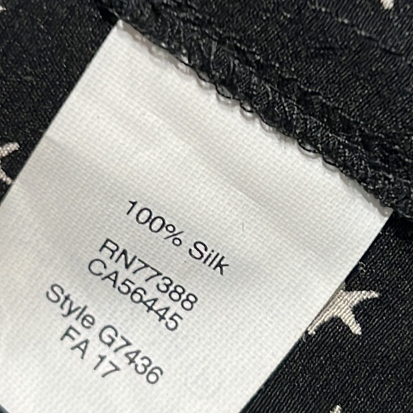 Madewell Silk Star Scatter Tie-Sleeve Black Shirt White Stars 2/3 sleeve Sz. XS - Picture 11 of 16